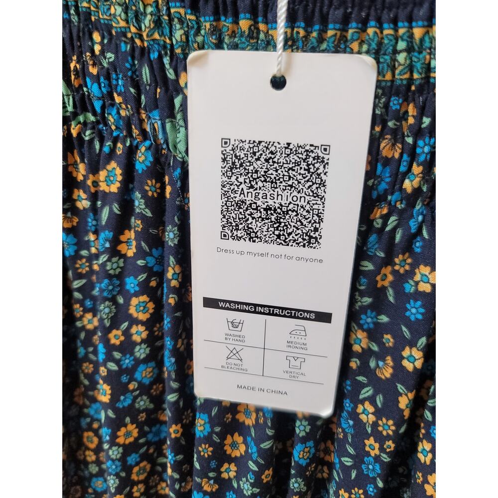 Angashion Maxi Dress Women's Medium Multi Cotton Floral Ruffled Hem Spaghetti - Picture 9 of 14